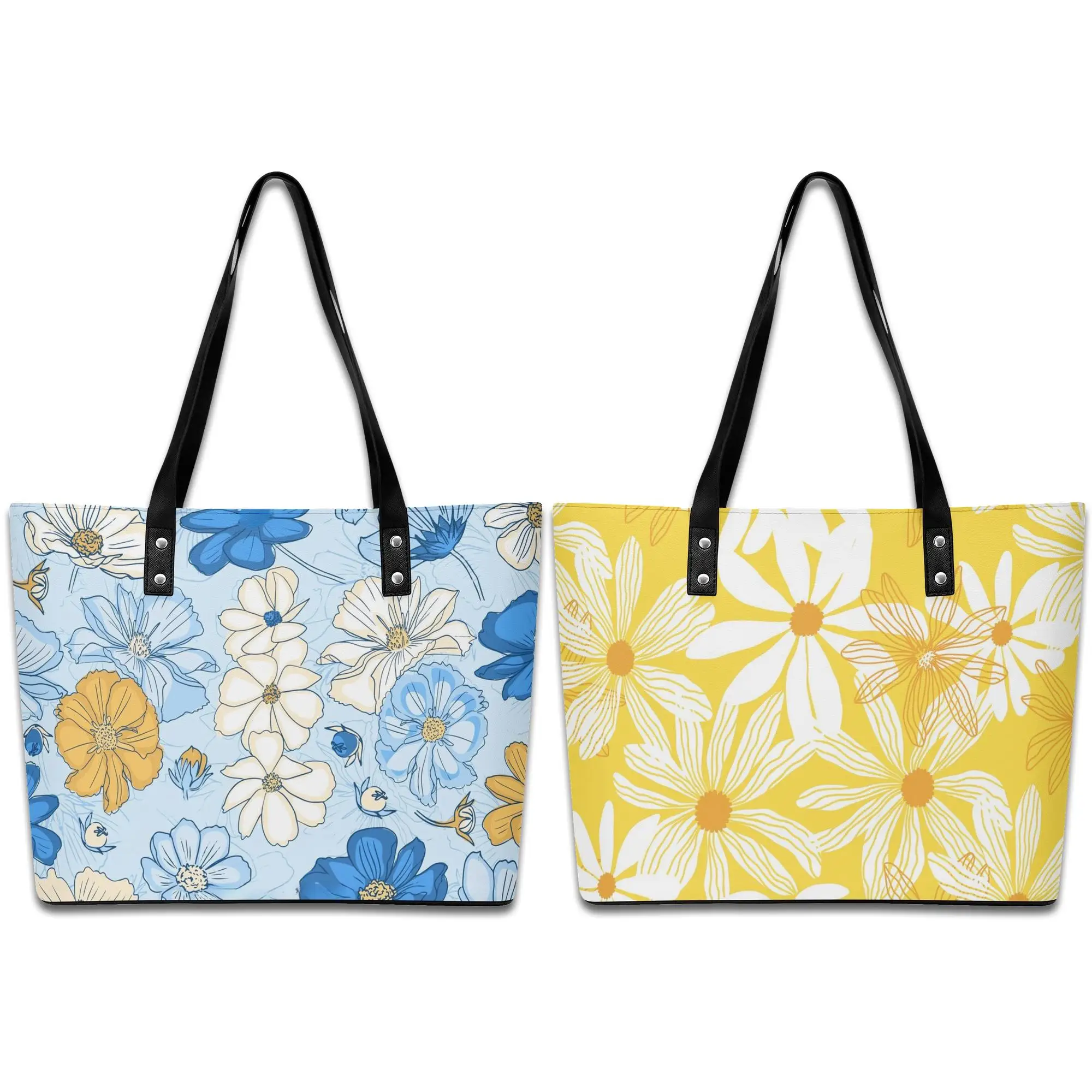 

Flower Casual Vegan Leather Tote Bag For Women Big Size Zipper Shoulder Strap Shoulder Bag For Travel