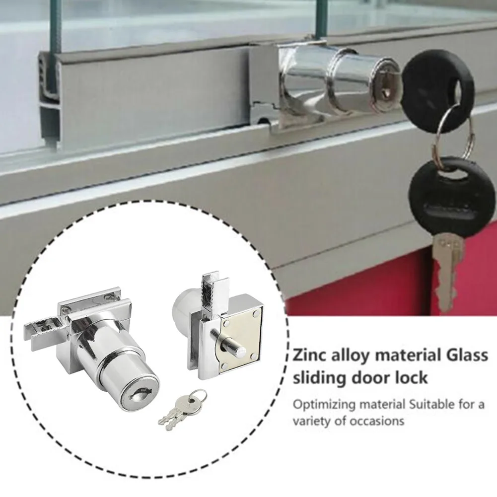 

New Slide Lock Showcase Display Cabinet Sliding Glass Door Lock With 2pcs Key For 5-8mm Glass Furniture Hardware Accessoires