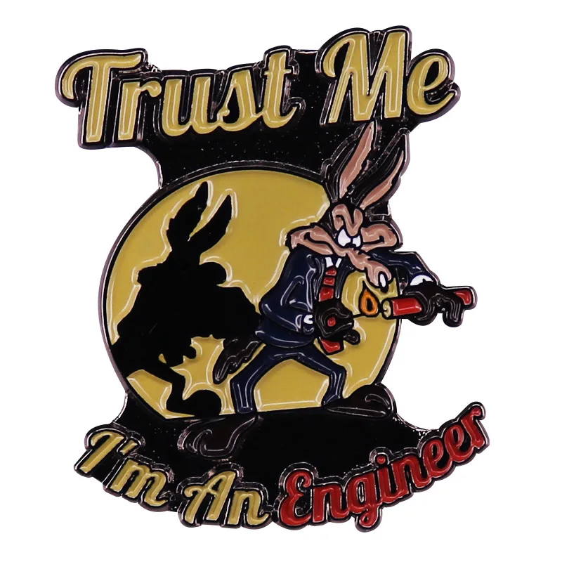 

A1710 Cartoon Wolf Trust Me I'm An Engineer Lapel Pin Backpack Enamel Pins Badges Brooches for Clothing Jewelry Decoration Gifts