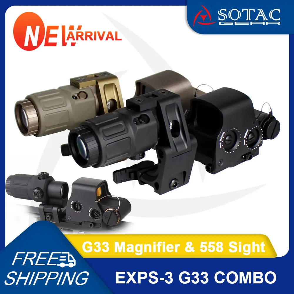 

SOTAC GEAR New 2023 G33 558 Outdoor G33 3X Magnifier Scope 558 Red Dot Sight Holographic witch Full Logo Marking