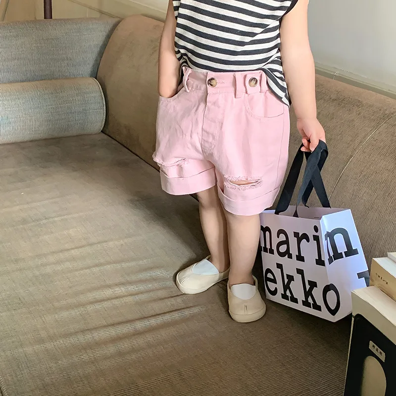 

Детская одежда, шорты для девочек, Новинка лета 2023, однотонный Модный повседневный милый Универсальный пояс в Корейском стиле с эластичным поясом, пуговицами и карманами