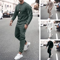 autumn men tracksuit casual solid sports suit long sleeved tshirtdrawstring pants sets fashion brand jogger fitness sportswear