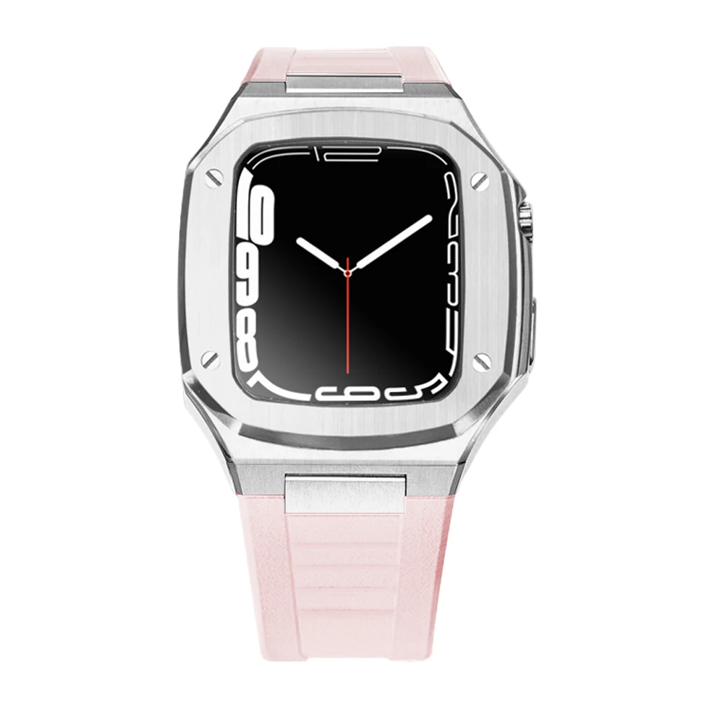 

Новинка чехол из нержавеющей стали 316L + ремешок для Apple Watch серии 7 6 5 SE 4 41 мм 44 мм 45 мм модифицированный комплект металлический чехол силиконовый ремешок