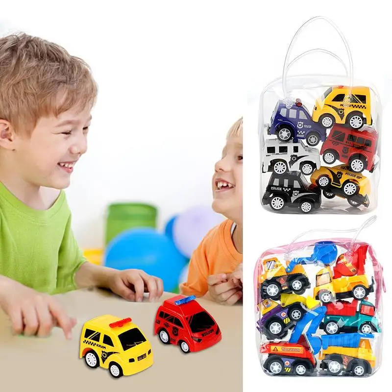 

6pcs Pull Back Car Set Montessori Cute Cartoon Engineering Car Toys Portable And Creative Car Model Bulk For Boys And Girls gift