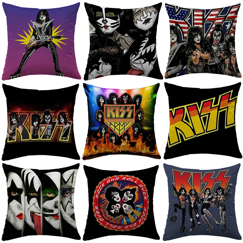 

Pillowcase KISS Rock & Roll All Nite Party Cushion Cover 40x40 Decorative Pillow Cover Short Plush Dakimakura for Car Band Gift