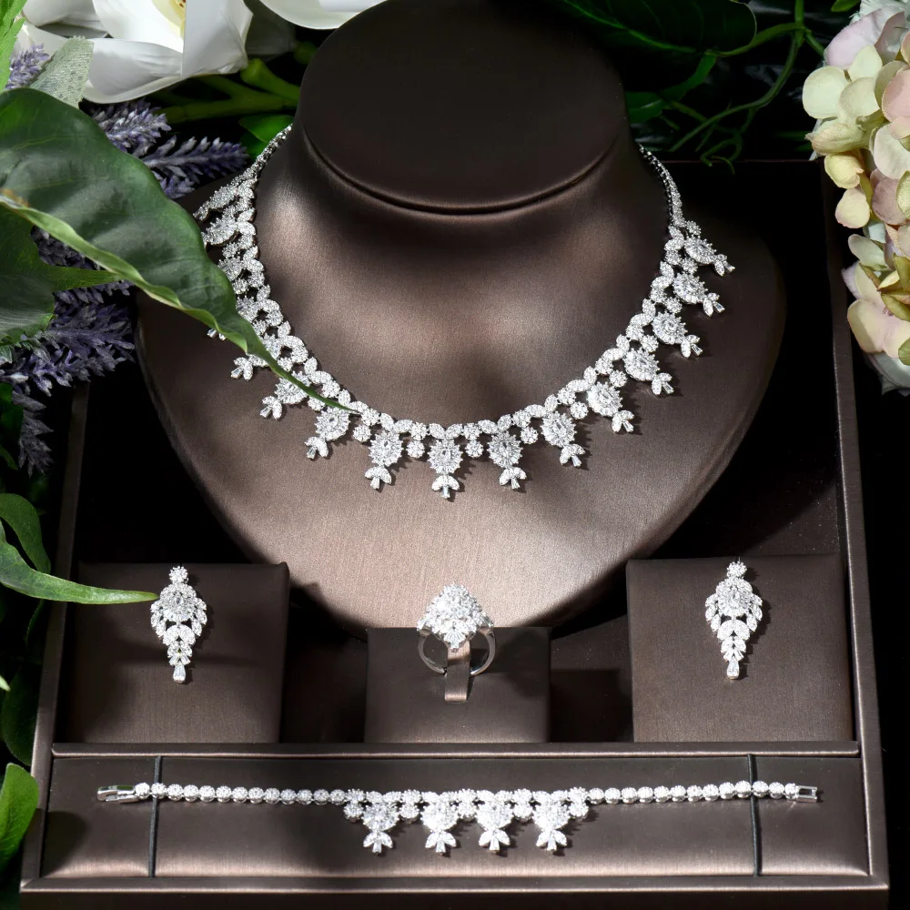 Fashion Leaf Flower Design Crystal Wedding Bridal Jewelry Sets Top Quality Cubic Zircon Wedding Jewelry Necklace Set N-1272