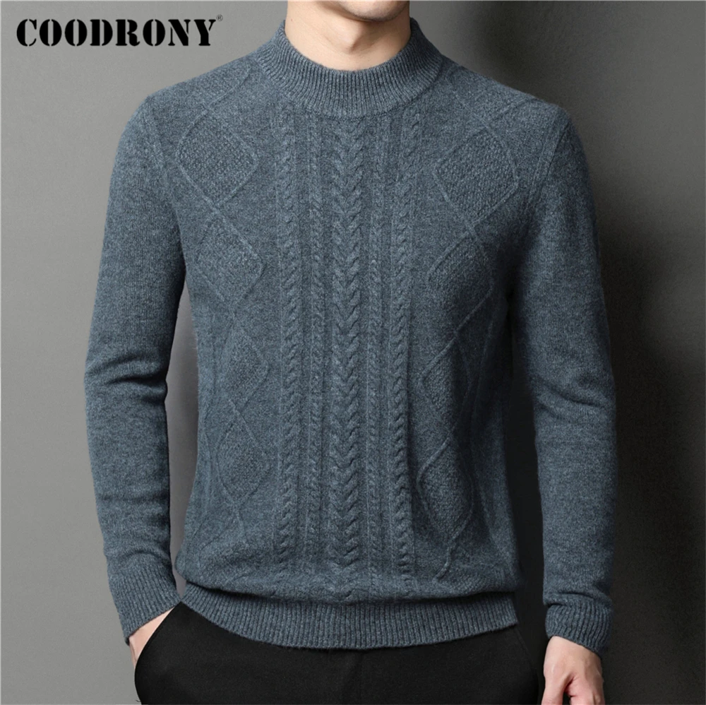 COODRONY Brand 100% Merino Wool O-Neck Striped Knitted Sweater Men Clothing Autumn Winter Thick Warm Pullover Pull Homme Z3048