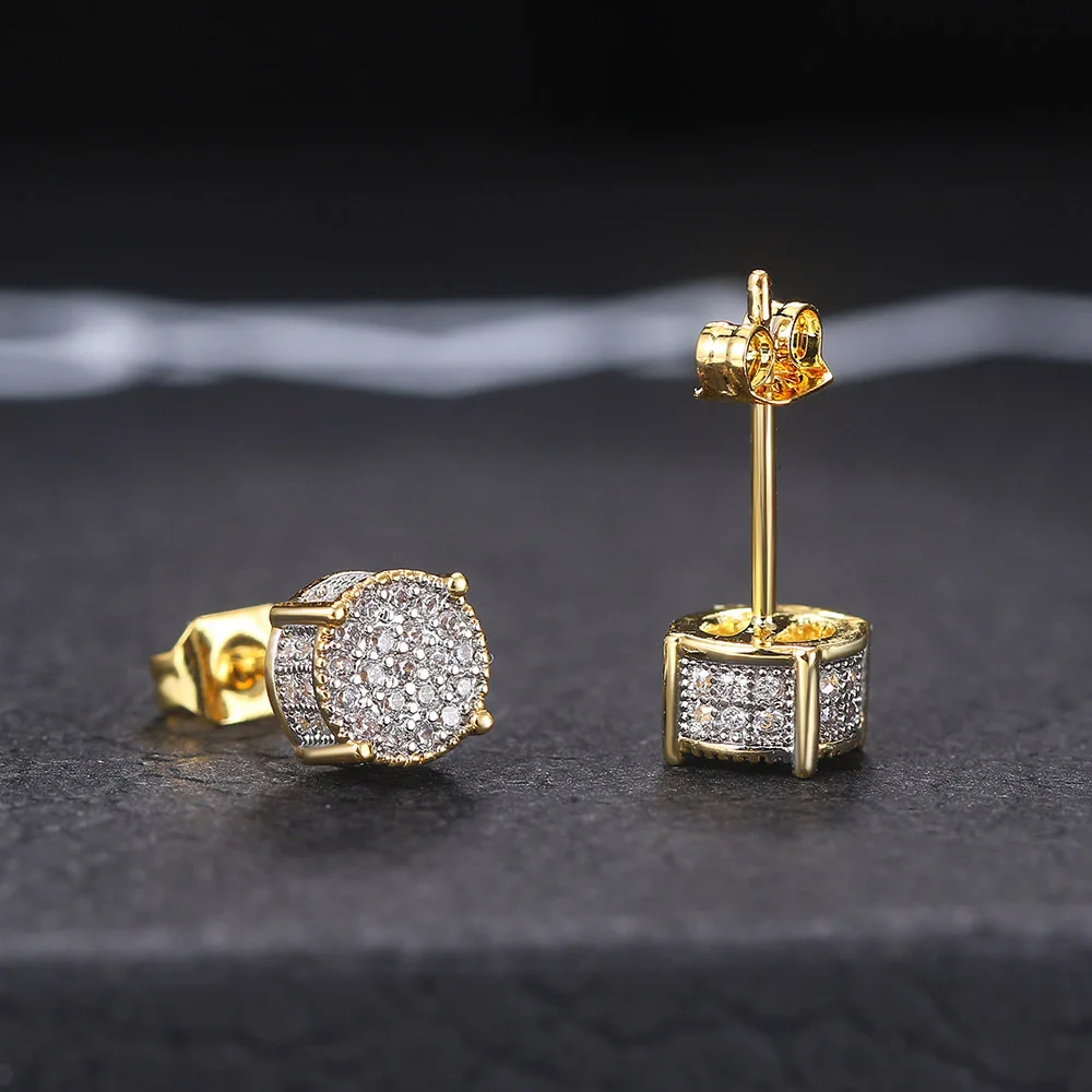 

Hip Hop Men's Earrings Cubic Zirconia Electroplating Round Earrings Wholesale Yellow Gold Color Luxury Fashion Party Jewelry