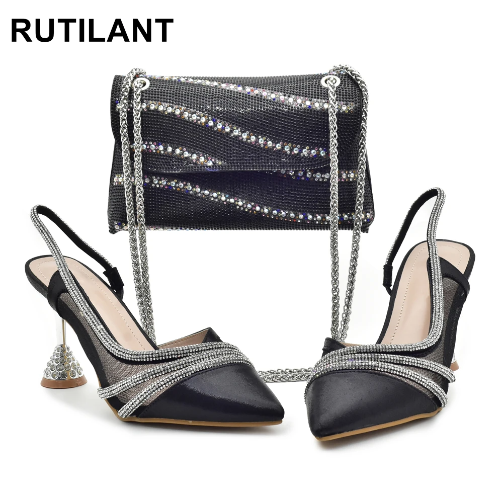 

Latest Womens Matching Shoe and Bags Decorated with Rhinestone Africa Shoe and Bags Set Wedding Shoes Bride Ladies Shoes Heels