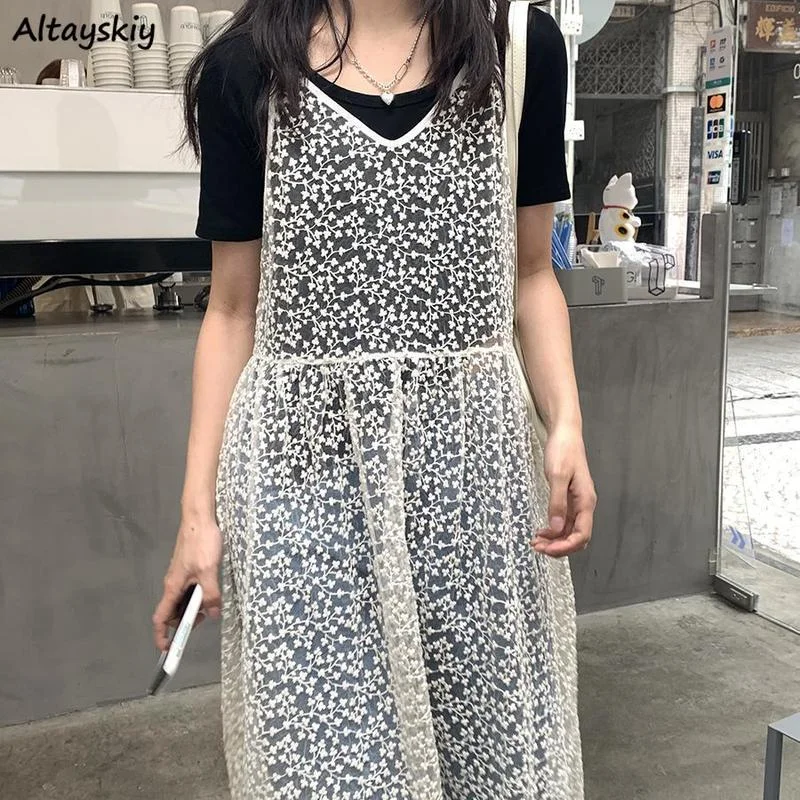 

Vests Women Floral All-match Elegant Lace Fashion Korean Style Casual Simple Thin Summer Outwears Sweet Retro Chic Loose Lady
