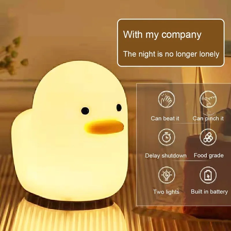 

Cartoon Dumb Duck Silicone Light USB Rechargeable Bedroom Bedside Night Light Touch Pat Light Eye Protection Atmosphere Light