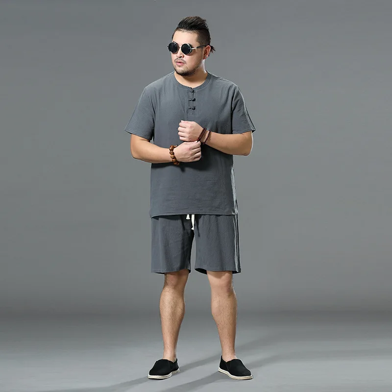 

Linen Suit Men's Summer Clothes Men's Short SleeveTT-shirt plus Size Loose-Fitting Chinese Style Men's Fashion Wear Cotton and L