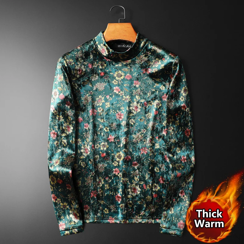 Мужская водолазка с цветочным принтом зеленая в винтажном стиле 2023