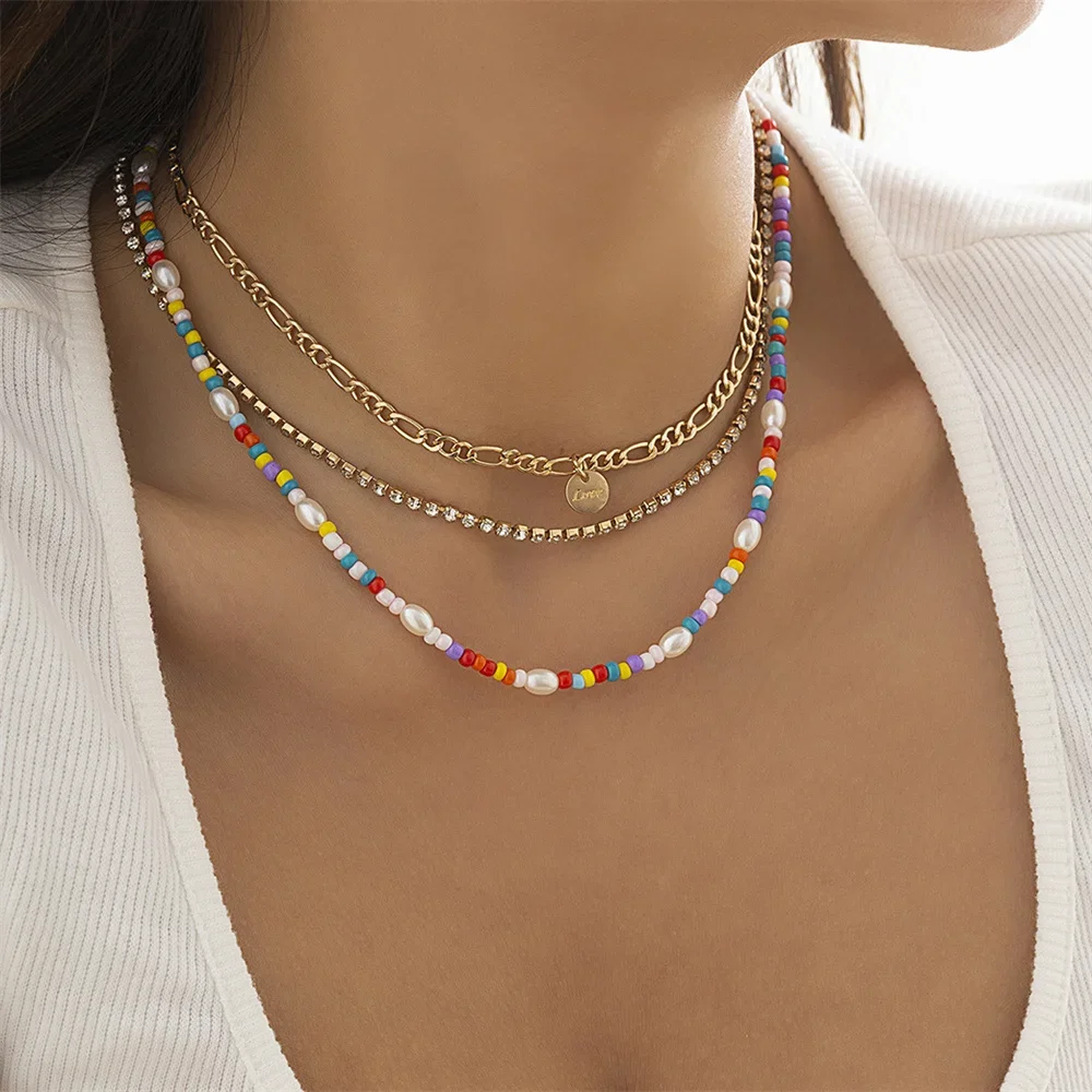 Модное Многоуровневое ожерелье в стиле бохо с цветными бусинами из