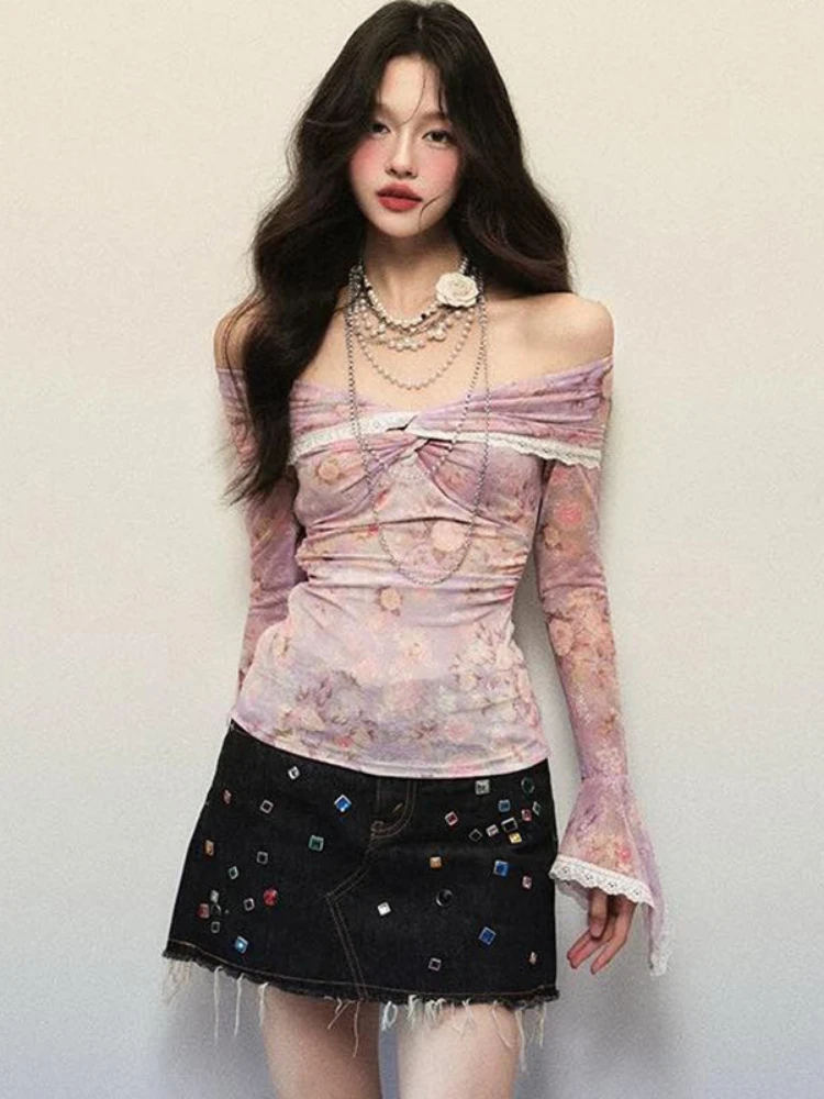 Сексуальные кружевные лоскутные марлевые футболки с вырезом на шее женские топы