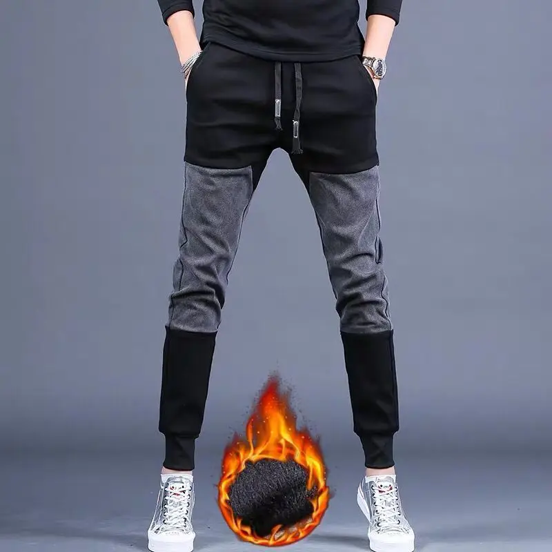 

Brand Original Personality Casual Pants Men's Plus Velvet Thickened Youth Elastic Slim Toe Casual Men Pants In Autumn and Winter