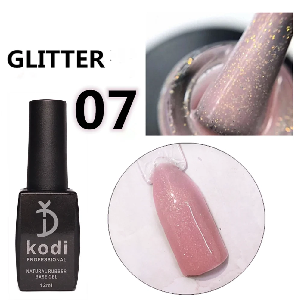 

KODI 12ml Glitter Natural Color Rubber Base Coat Gel Pink Glitter Base 07 Nail Art Varnish Hybrid Hot Gel Varnishes for Nails