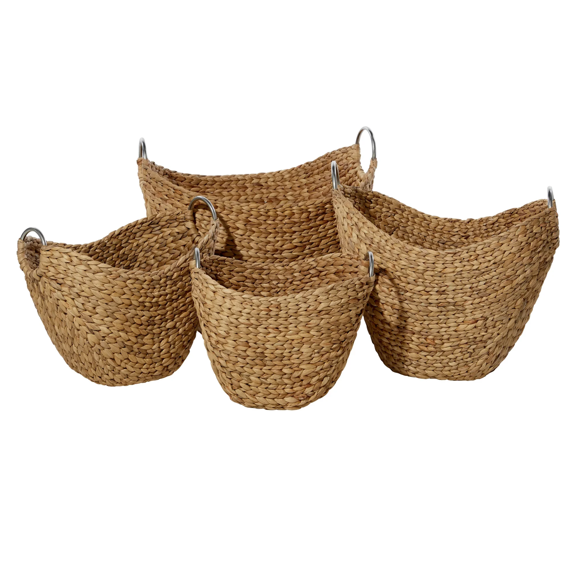 

14", 16", 19", 21"W Brown Seagrass Handmade Woven Storage Basket with Metal Handles, 4-Pieces