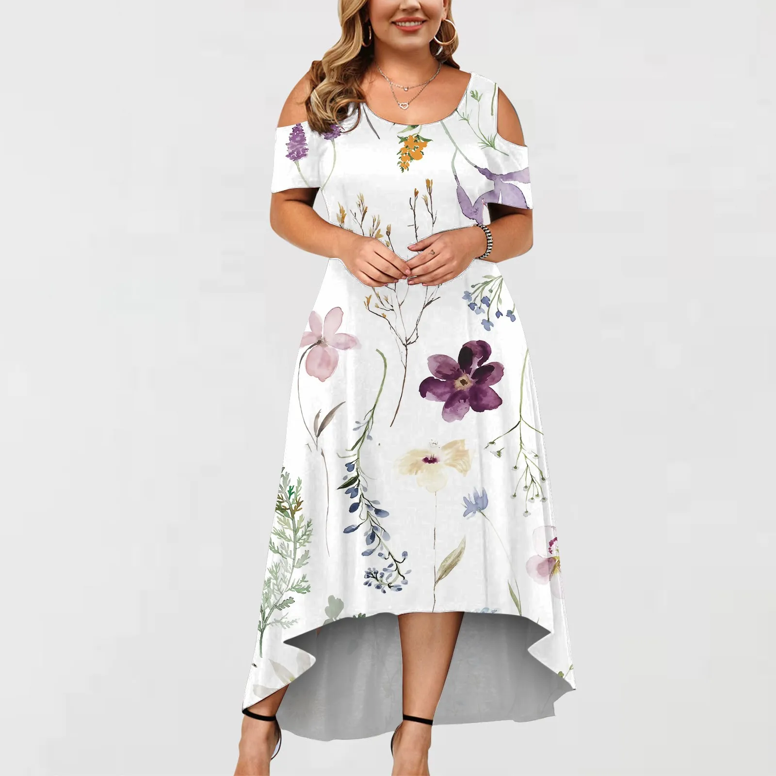 

O Dress Print Dress Shoulder Floral A Neck Size Boho Print Cold Casual Flower Women Party Dresses for Women Sexy