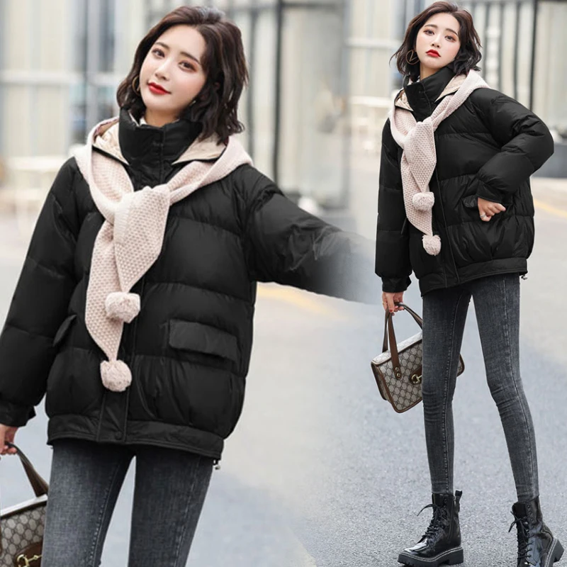 

YASUGUOJI Korean Fashion Loose Hooded Parkas Women New Winter 2022 Thicker Warm Cotton Down Jacket Outwear Snow Short Coat Parka