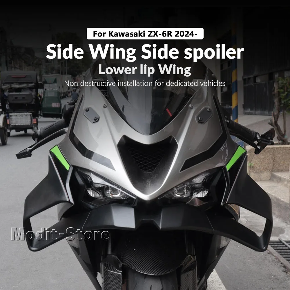 Фото Для мотоциклов Kawasaki ZX-6R ZX6R ZX 6R 2024 2025 2026: боковые винглеты, передний спойлер, фиксированный нижний обтекатель, накладка на крыло для создания прижимной силы №2
