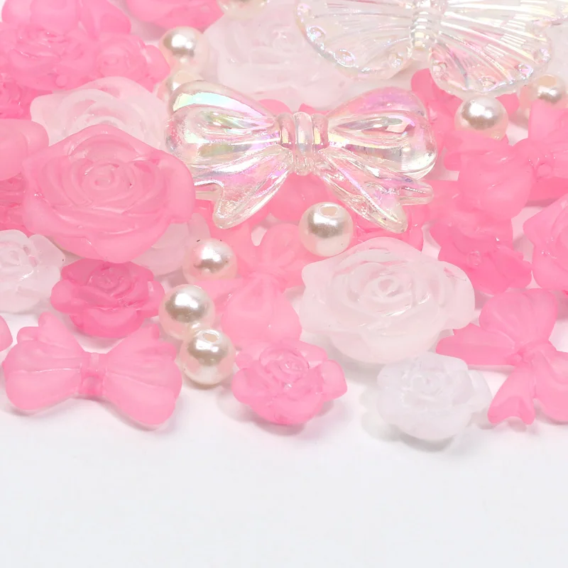 

Акриловые бусины 20 г, розовые и белые Искусственные круглые бусины в виде бабочки, аксессуары из искусственных бусин