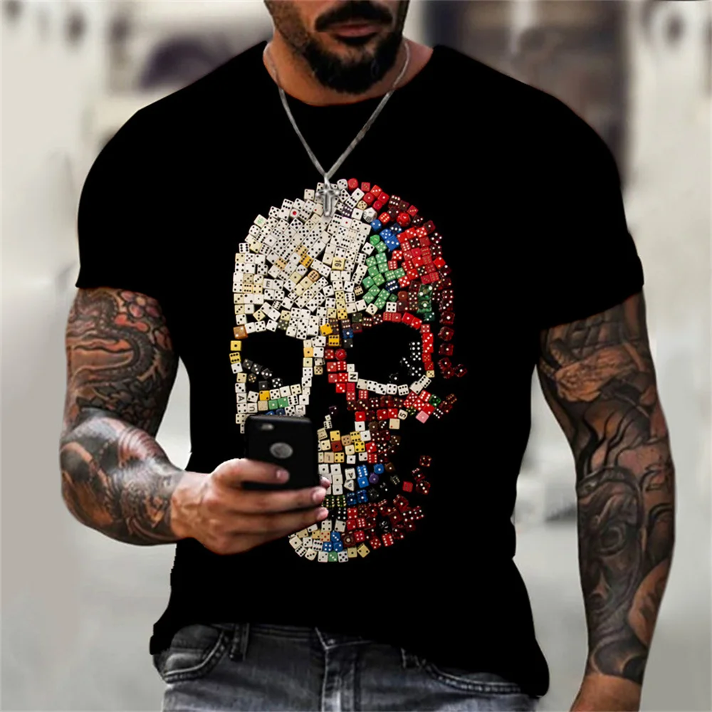 

Fashion Summer Tshirt Men 2022 3D Skull Printing Men's T-Shirt Breathable Streetwear Splicing Printing T Shirt Men 110-6XL