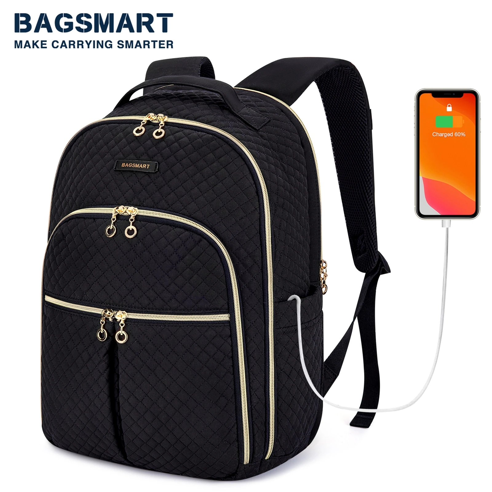 BAGSMART-mochilas para ordenador portátil de 15,6 pulgadas para mujer, bolso escolar recargable para el trabajo, escuela, viaje de negocios