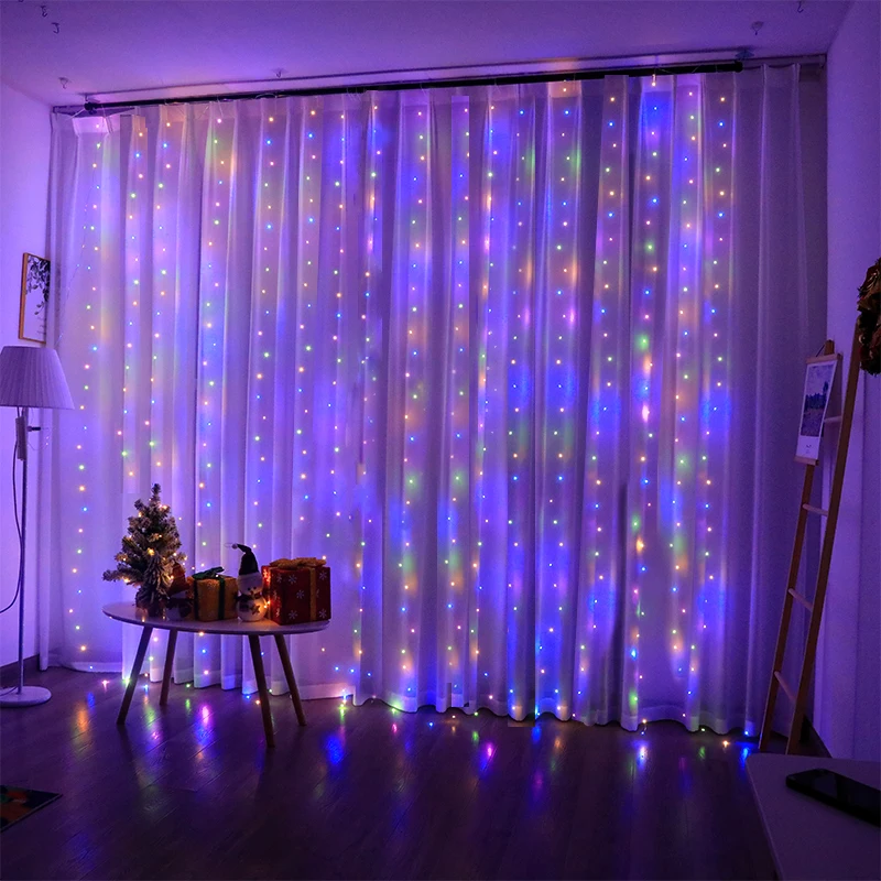 Christmas Holiday LED Decoration Lights Fairy Bedroom String Garland Remote Lighting Curtain Lights With Remote Control.