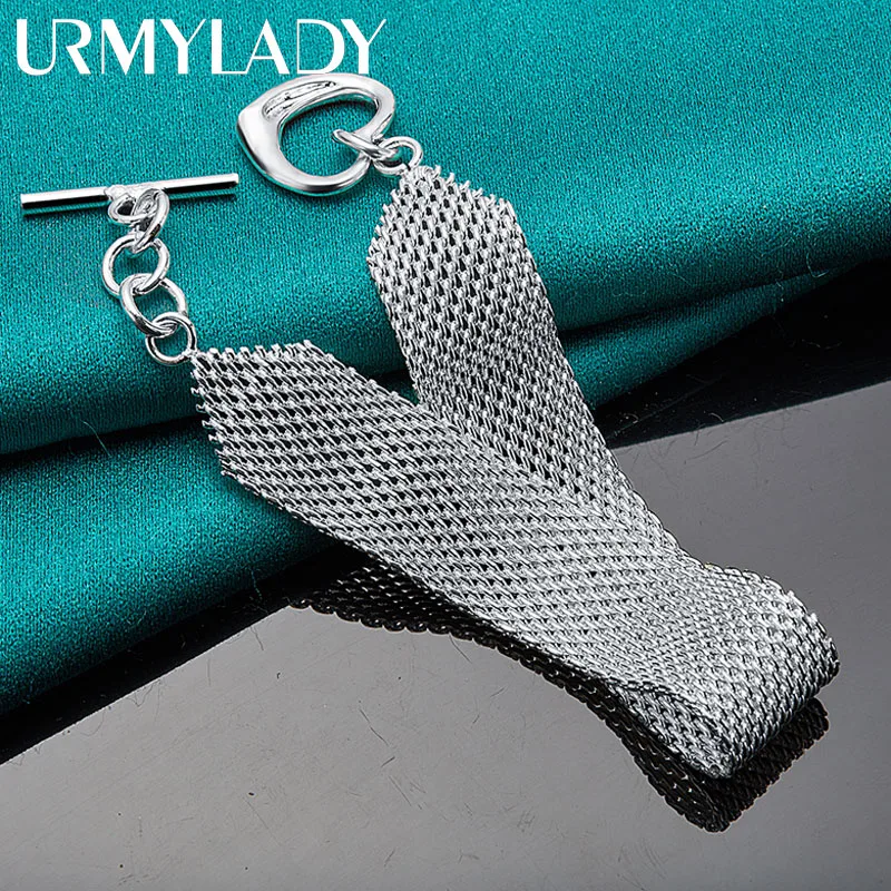 

URMYLADY 925 Sterling Silver Watchband Network Heart Bracelet Charm Chain For Women Man Wedding Engagement Party Fashion Jewelry