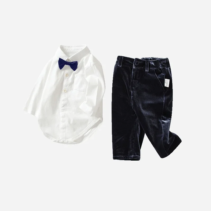 

2023 Spring Autumn Baby Boys 2PCS Clothes Set Cotton Long Sleeve Rompers Pocket Elastic Waist Pants Suit Infant Boys Outfits