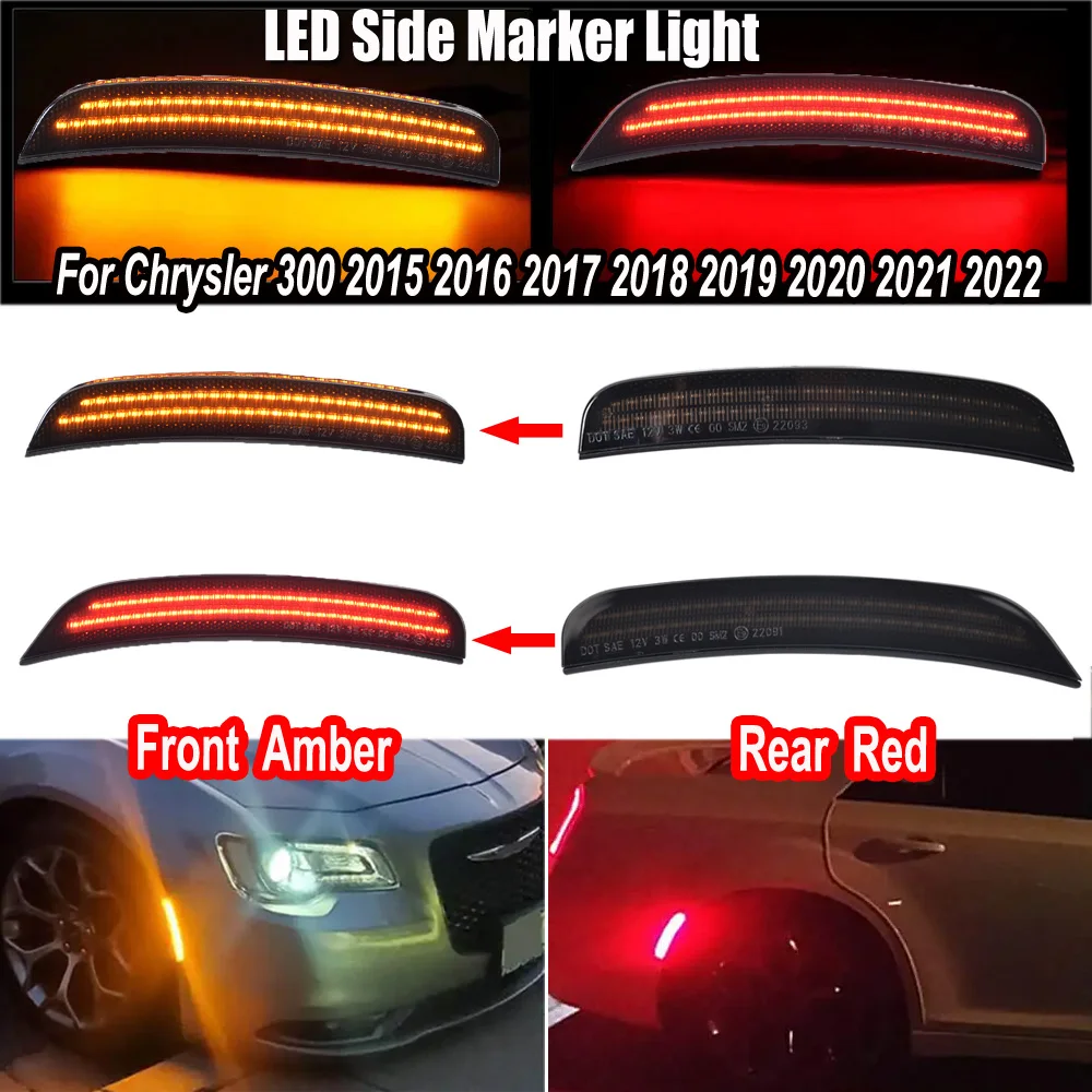 

2Pieces Front Amber Rear Red Led Side Marker Turn Signal Lights For Chrysler 300 2015 2016 2017 2018 2019 2020 2021 2022
