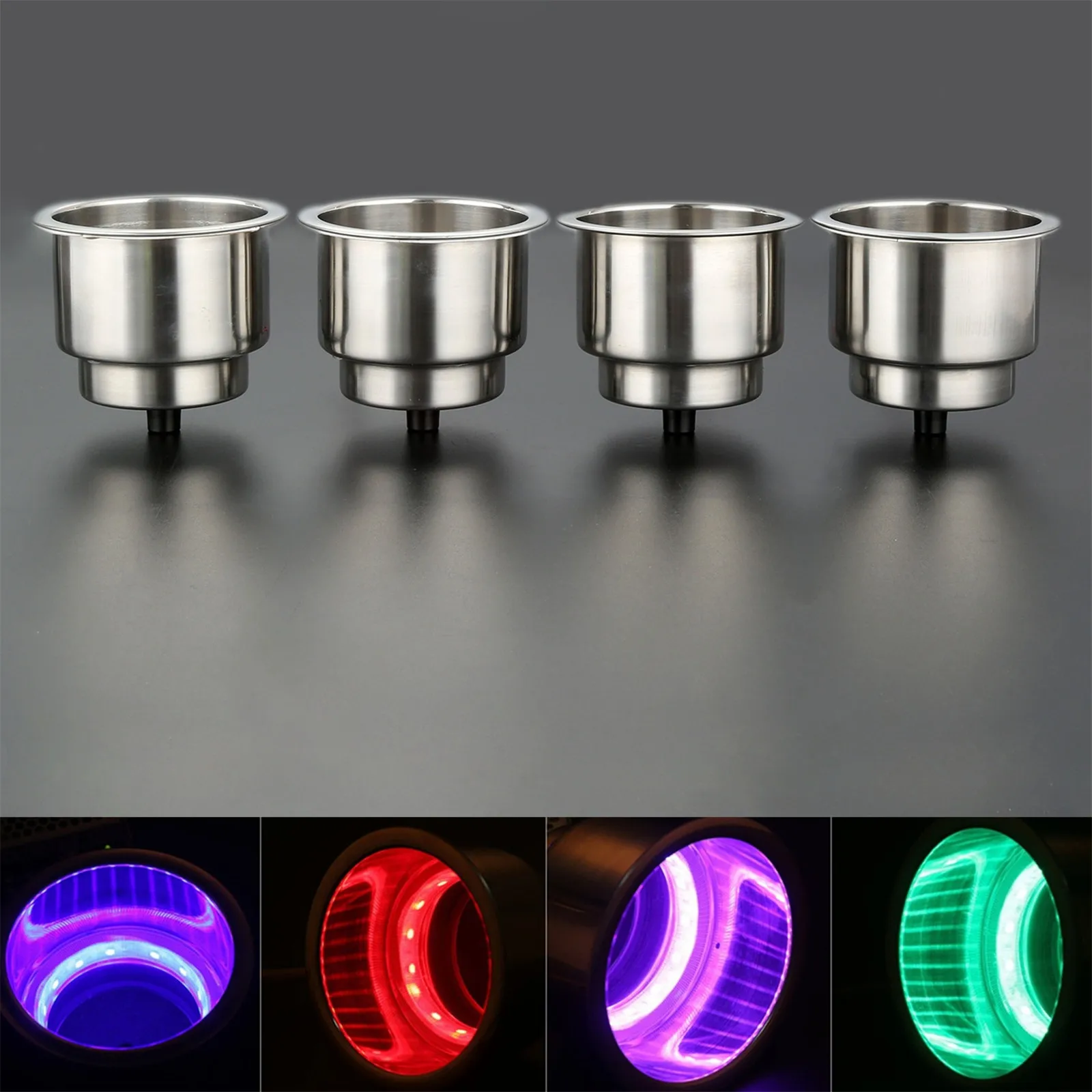 

4 Pcs Recessed Marine 12V LED Stainless Steel Cup Drink Bottle Holder Boat RV Camper For Boat / Yacht / Truck / Car / Apartment