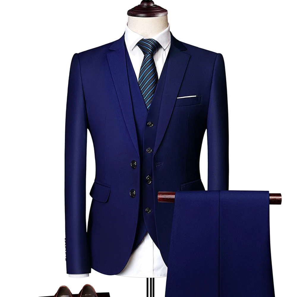 (Блейзер + брюки + жилет) классические мужские костюмы, облегающая свадебная одежда для жениха, мужской деловой повседневный костюм из 3 предметов, брюки, костюм джентльменов