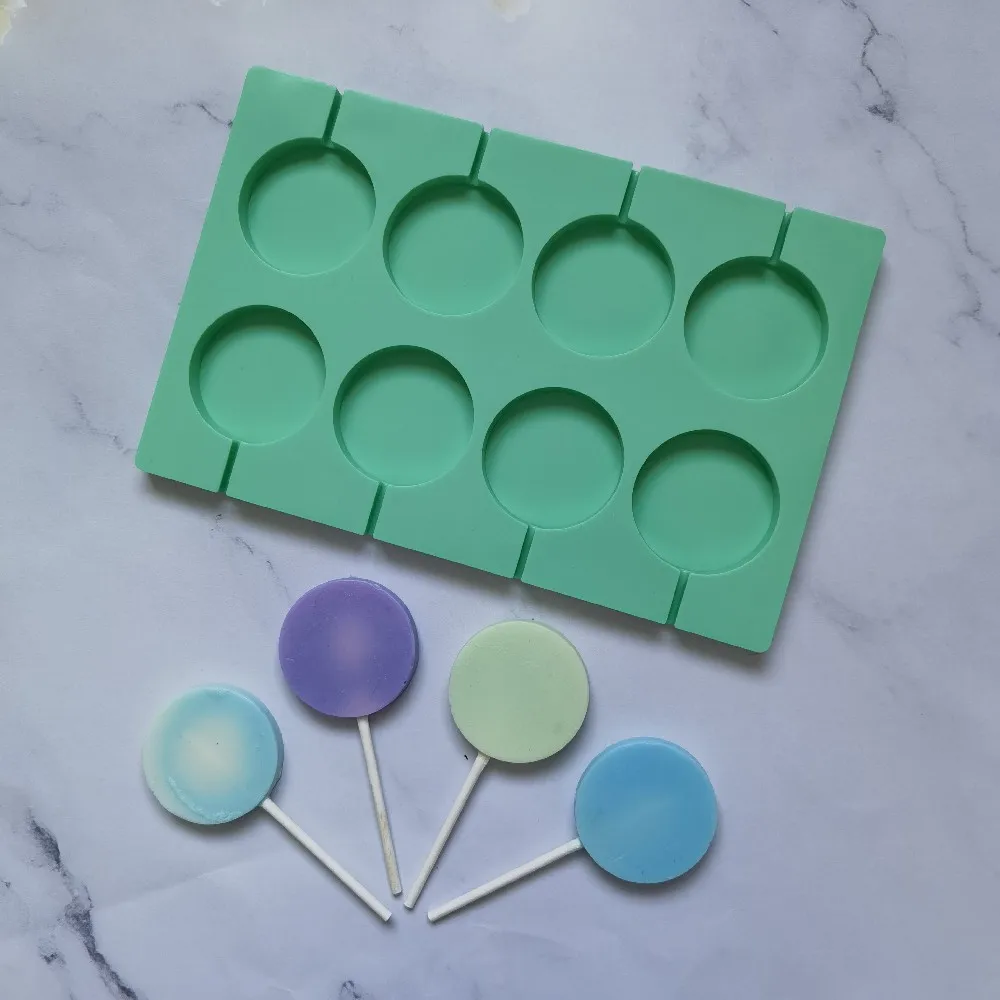 

8-Cavity Round Silicone Lollipop Candy Mold Homemade Kids Cake Chocolate Cookies Mould Baking Pastry Decorating Tools