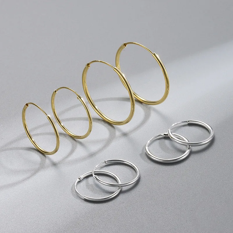 

TIANRO 925 Sterling Silver 1.2\1.5mm Hollow Round Tube Hoop Earrings Classic Simple Plain Silver Gold Earrings Unisex Jewelry