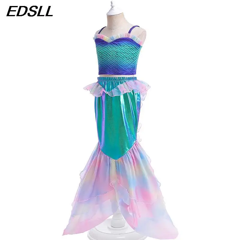 

2PCS children' Cosplay Mermaid Costume Set Seaside Vacation Mermaid Same Style Swimwear Beach Holiday Fish Tail Set