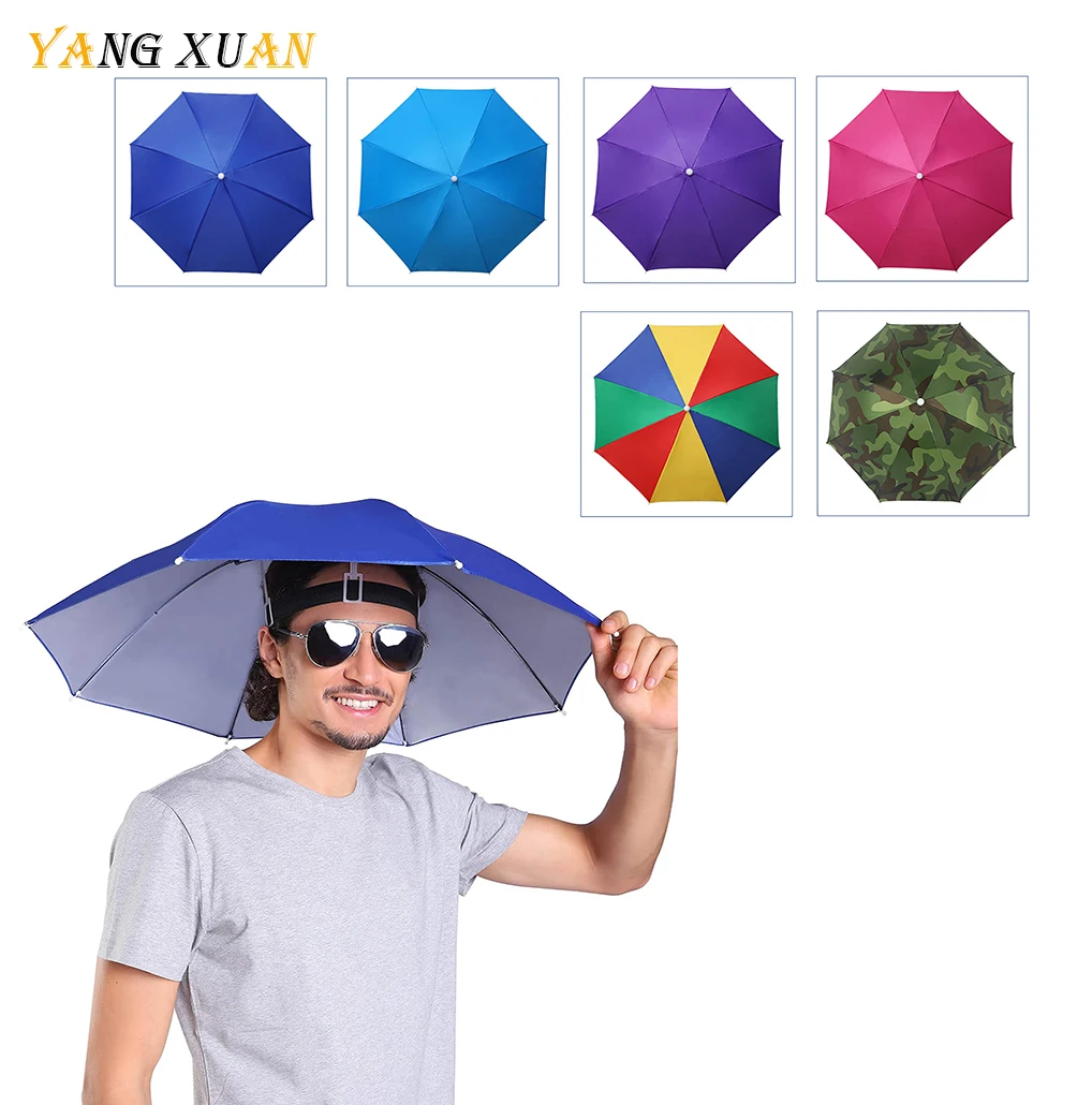 Windproof UV-resistant Fishing Umbrella Hat Folding Sun Rain Cap Adjustable Multifunction Outdoor Headwear for Fishing Hiking