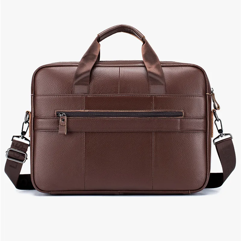 Genuine Leather Men's Briefcase Bag Business Travel Hand Tote Bag Large Capacity 15