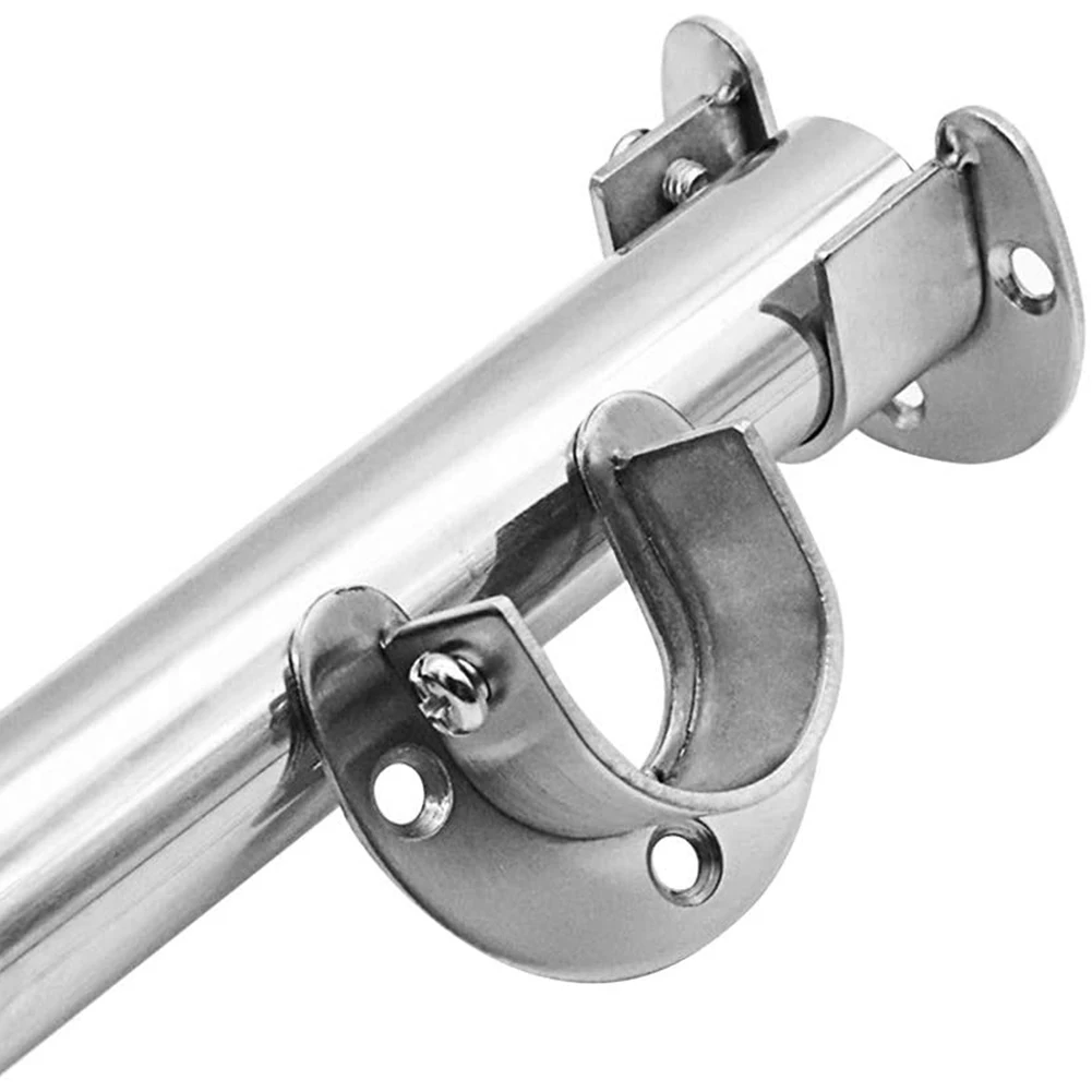

Hardware 2 Pcs Flange Rod Holder Heavy Duty Sockets Curtains For Clothes Round Head Silver Stainless Steel Bathroom