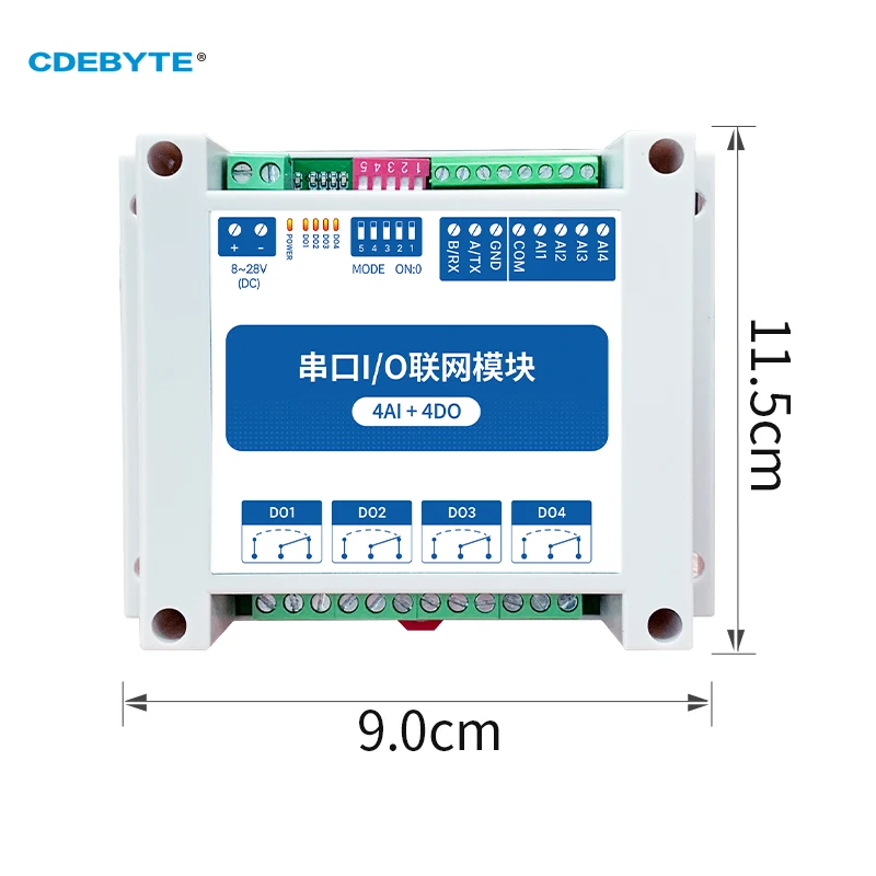 Ebyte MA01-XACX0440 Modbus I/O Network Modules with Serial Port RS485 4AI+4DO for PLC/Touch Display IoT