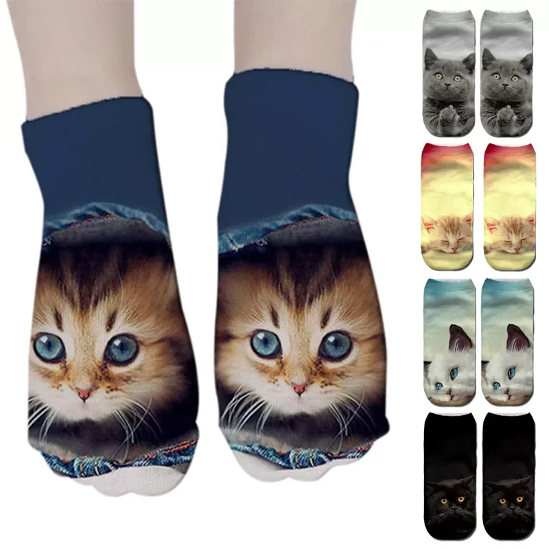 

Cute Cat 3D Print Socks Funny Cartoon Kitten Unisex Creative Multiple Cat Face Low Ankle Socks For Women Fashion Accessories