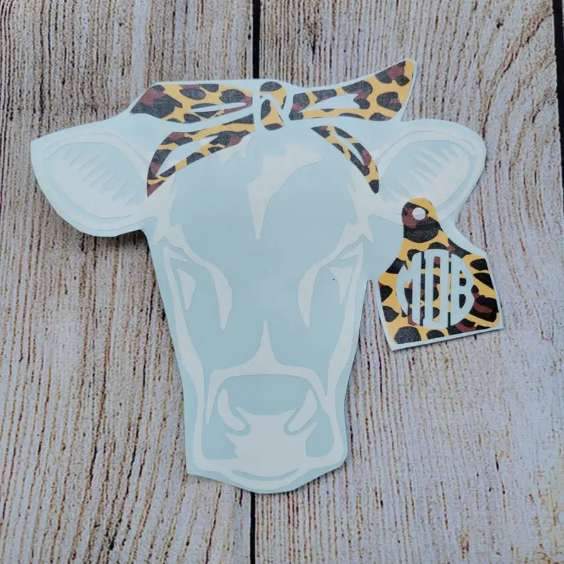 

Leopard Print Bandana Cow Car Decal | Heifer Car Accessories | Cows | Monogram | Personalized | Car Decal | Animal Sticker