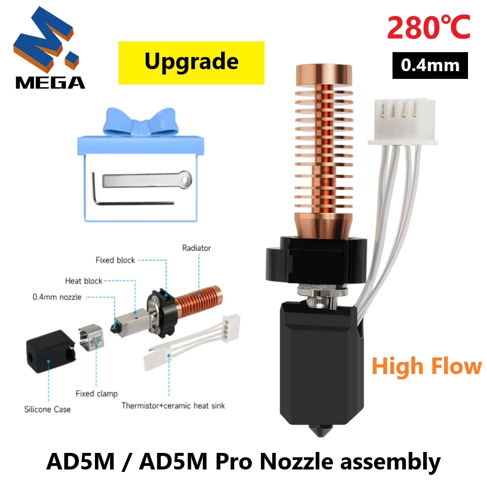 Фото Обновление для насадки Flashforge Adventurer AD5M/5M Pro, комплект насадок в сборе, Hotend, высокоскоростное сопло 0,4 мм, часть 3d-принтера №1