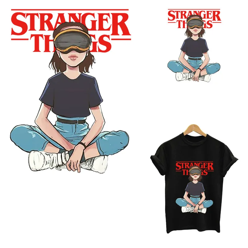 

Stranger Things Iron on Patches for Clothing Girl Stripes Heat-sensitive Stickers Iron on Transfers on Clothes Letter Logo Patch