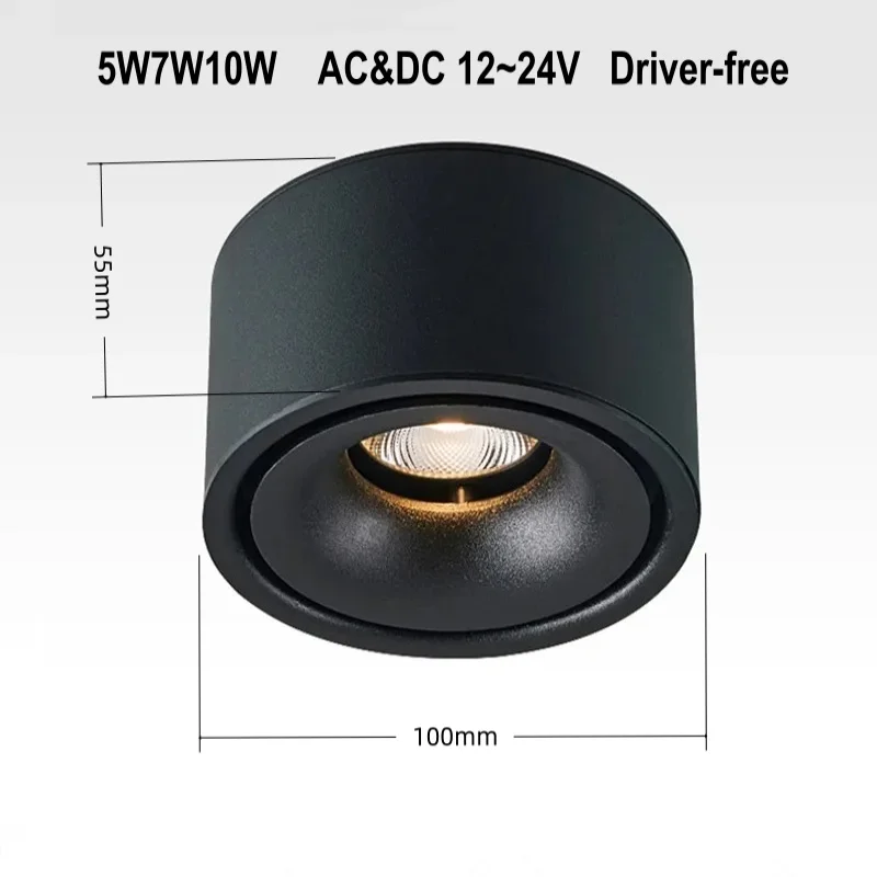 Фото Круглый светодиодный потолочный прожектор COB 5W7W10W L гостиная накладной светильник черный/белый/золотой светодиодный светильник без водителя AC/DC 12 ~ 24 В №5