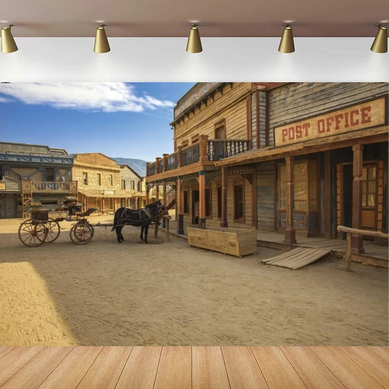 Фон для фотосъемки Запад Ковбой Лошадь Пост Офис Деревенская Ферма Тематическая
