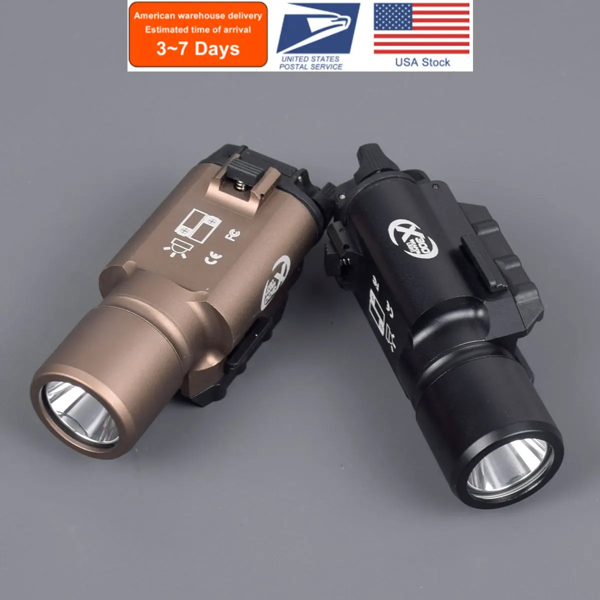 

US Warehouse Tactical Surefir X300 X300U Weapon Gun Light Lightweight Flashlight for Air Gun Pistol Glock 1911 20mm Rail