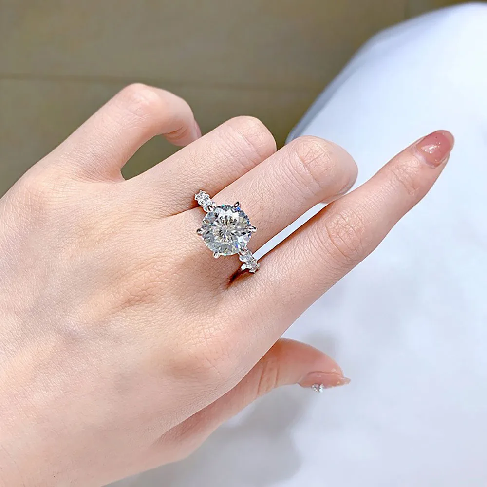 Serenity Day Classic Six Claw 5 + 2.3 Carat Firework Cut Full Moissanite Ring S925 Silver Plate Pt950 Inlaid D Color VVS Jewelry