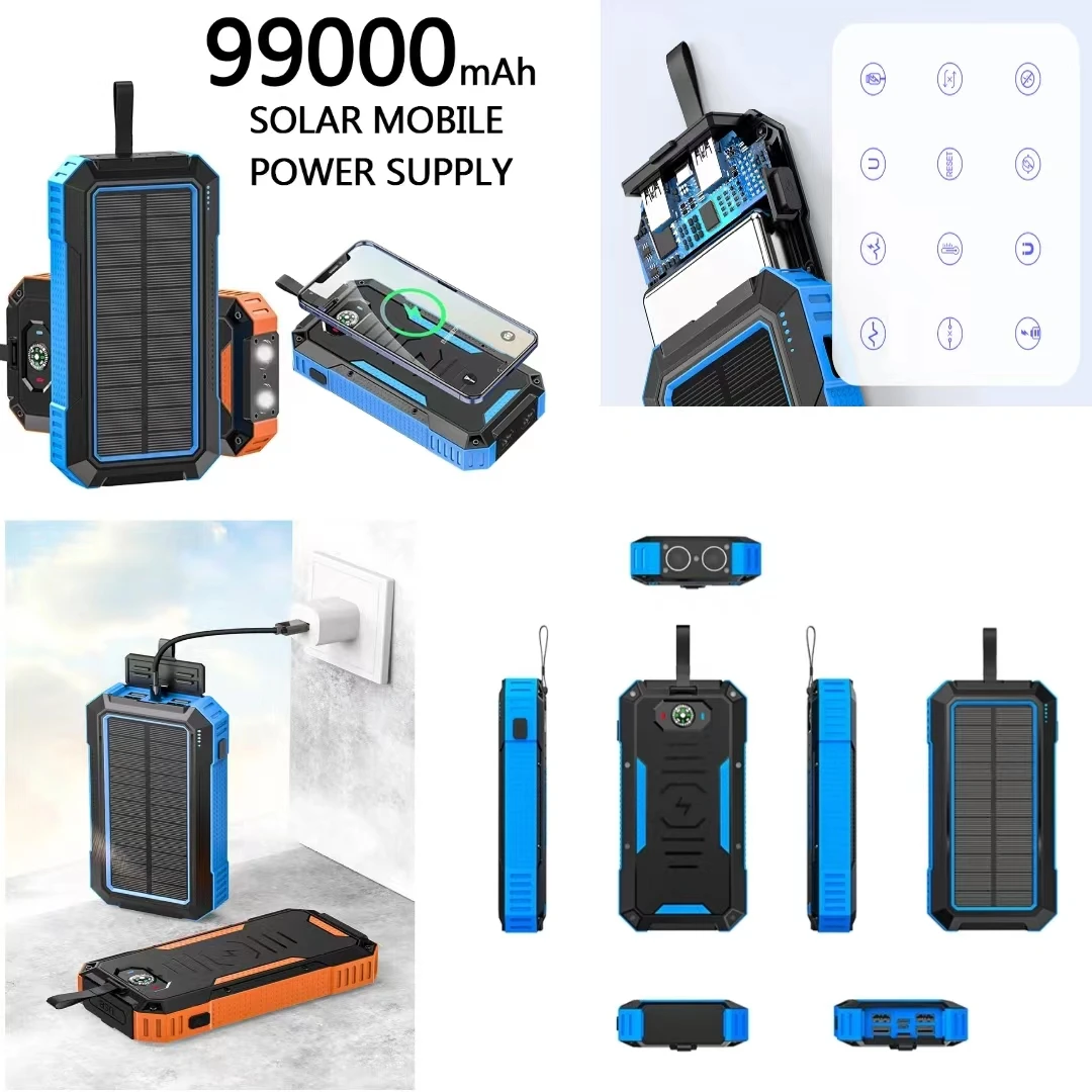 

Solar panels Power bank Wireless charging solar phone charger 99000mAh with Camping Lamp Mobile Phone Charger USB Power bank